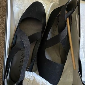 Brands new aerosols black cross strap wedge